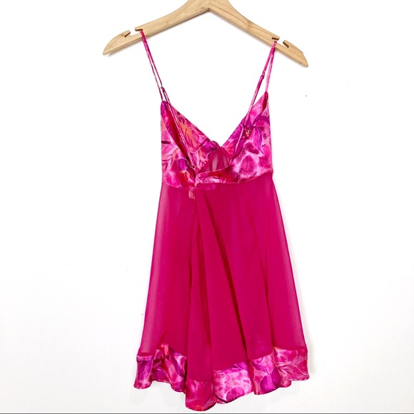 Vintage y2k babydoll slip pink floral semi sheer - Picture 5 of 12